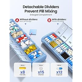 VAYDEER Metal Weekly Pill Organizer - Moisture-Proof Travel Pill Organizer with Built-in Desiccant Chamber and Airtight Lids - Large-Capacity Pill Box for Vitamins, Medicines & Supplements (Rose Gold)