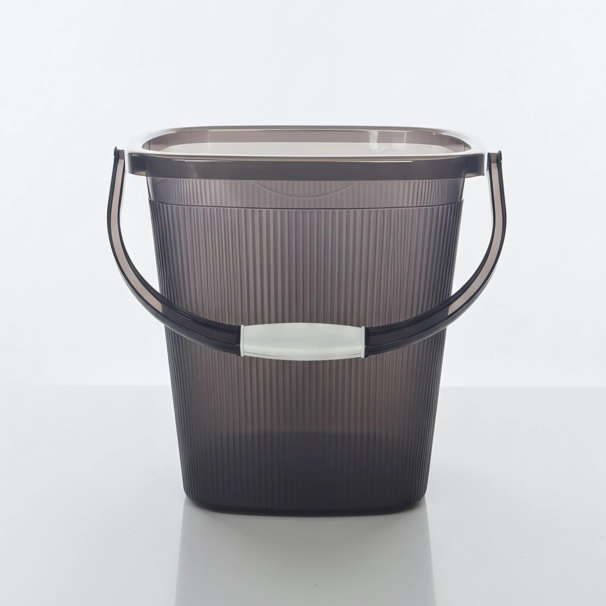 GALOOF Strong Plastic Bucket Mug Bathroom Set of 2 for Kitchen & Bathroom | Solid Color Striped Pattern Balti with Mug (Transparent Grey, 25 Liter Bucket + 1.5 Liter Mug) 1