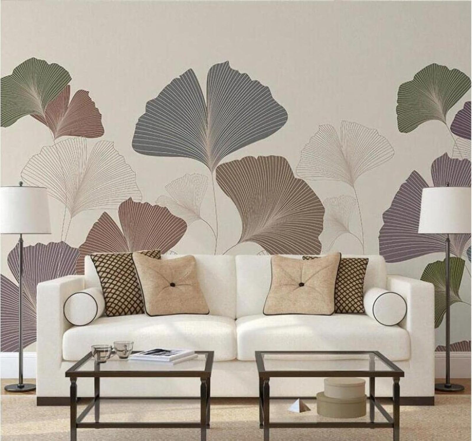 Xlming 400Cm×280Cm(B×H) Minimalist Retro Hand Drawn Watercolour Ginkgo Leaves 3D Wallpaper Luxury Silk Study Dining Feature Sofa Grey Bedroom Living Room Tv Decorative Wall-400Cm×280Cm