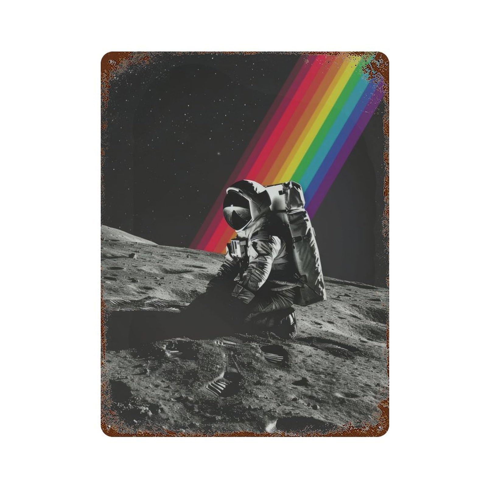Astronaut Cosmic Rainbow Retro Metal Sign 15.7"x11.8", Farmhouse Wall Decor for Garage, Pub Or Kitchen