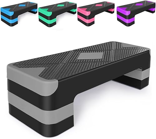 Miniatura 7 de Escalón aeróbico ajustable para entrenamiento en fitness y ejercicio, plataforma de entrenamiento de 3 ajustes, altura ajustable de 4 a 6 a 8