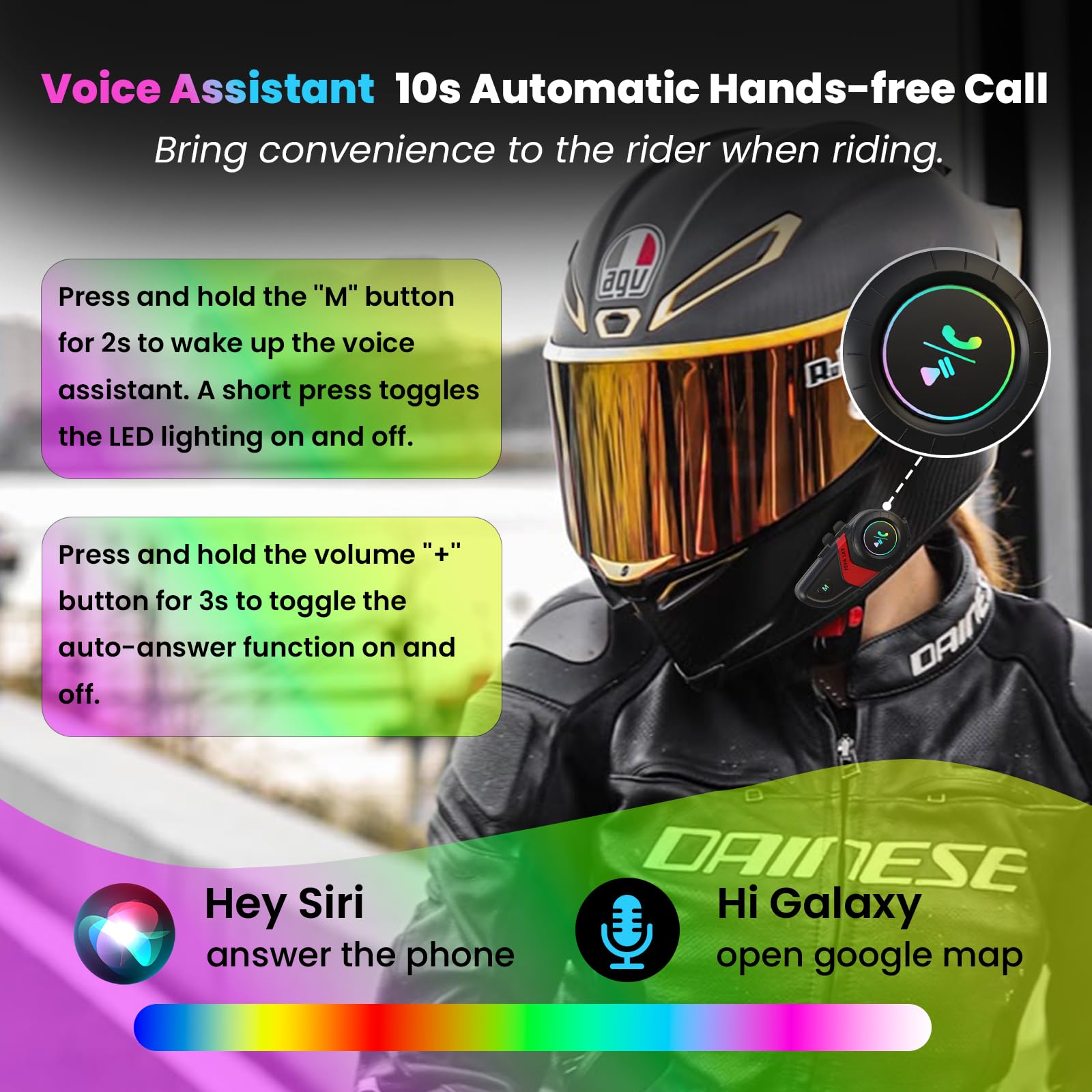 FEYA Motorcycle Helmet Speakers Super Long Battery Life Helmet Headset with Hi-Fi Sound Quality Dual Noise Reduction IPX6 Automatic Answer/Call Music Control/AI Voice/Soft & Hard Mic 1 Pack