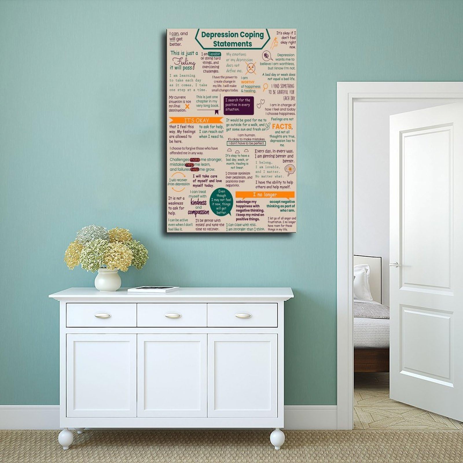 Poster auf Leinwand zur Bewältigung von Depressionen, Depressions-Bewältigungserklärungen für Kinder und Jugendliche, Hilfsmittel auf Leinwand, Wandkunst, Schlafzimmer, Büro, Küche, Dekoration