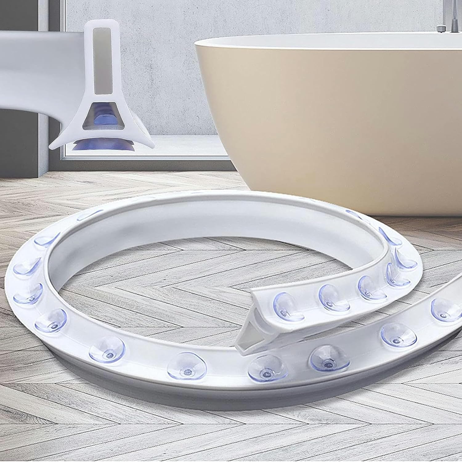 Suction Cup Shower Threshold Water Dam Barrier, Silicone Wet Room Bathroom Floor Seal, Collapsible Shower Retention Barrier Water Stopper for Bathroom Dry and Wet Separation-100cm(39in)