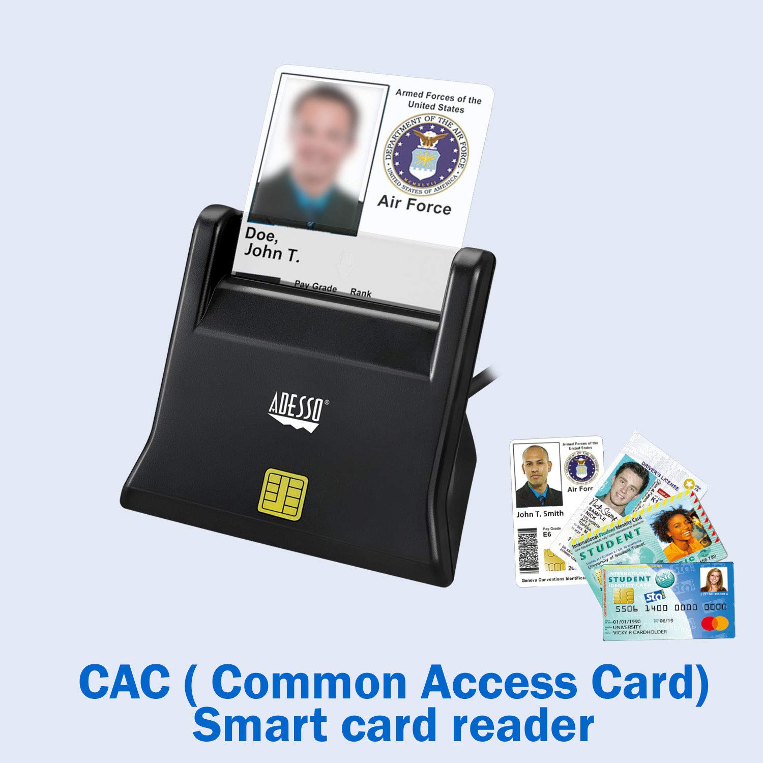 Adesso SCR-300 Desktop Smart ID Credit Card Reader CAC Card Reader Military, DOD USB Common Access CAC, Compatible with Windows, Mac OS