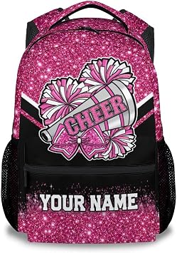 Custom Cheer Backpack, 17 Inch Cheerleader Backpacks Gifts for Girls - Pink Glitter Durable Kids Book Bag for Cheerleading Elementary