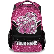 Custom Cheer Backpack, 17 Inch Cheerleader Backpacks Gifts for Girls - Pink Glitter Durable Kids Book Bag for Cheerleading Elementary