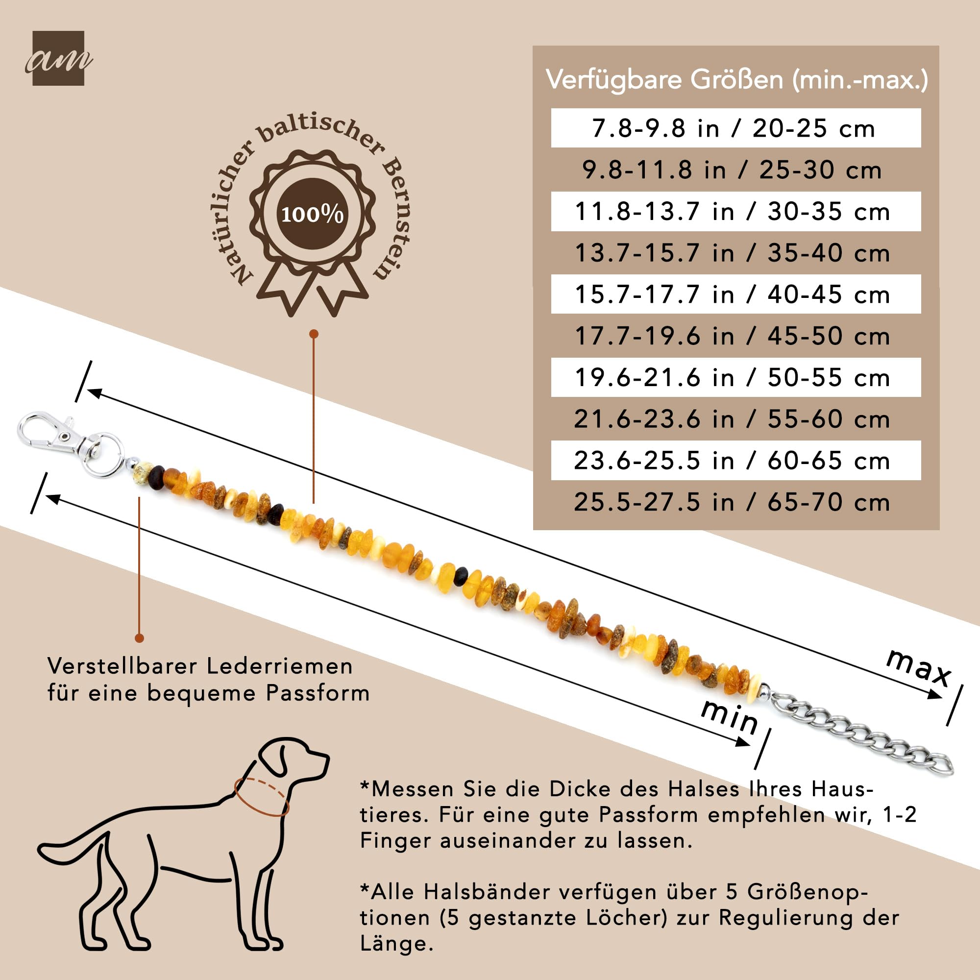 Amberta Collare in Ambra Baltica per Cani e Gatti | Collare per Gatti in Ambra
