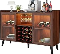 Vista 11 de Auromie Gabinete de bar de vinos con luz LED, gabinete de café para el hogar con estante para vino y vidrio, aparador de cocina con estantes
