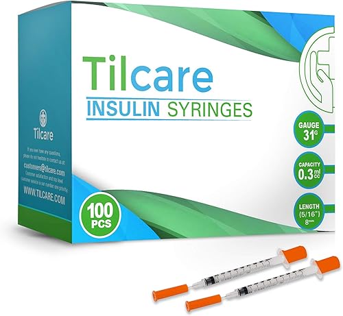 Tilcare Jeringas de insulina ultra finas de 31 G 0.3 cc 0.315 in 516 pulgadas, paquete de 100 jeringas diabéticas sin látex - Jeringa médica estéril