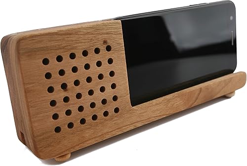 BOUMBI Soporte para teléfono celular de madera de laurel de alcanfor fragante con amplificador de sonido (moderno H 8.7x3.4)