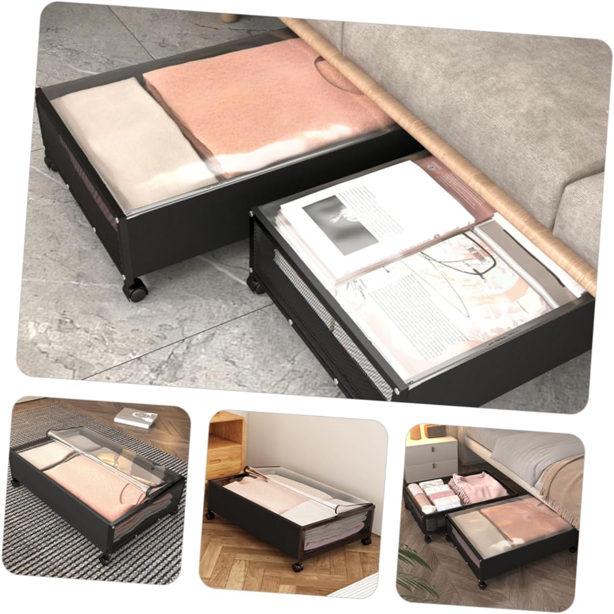 Bed Storage Box Book Organizer Multifunctional Storage Easy to Move Lids Space Saving