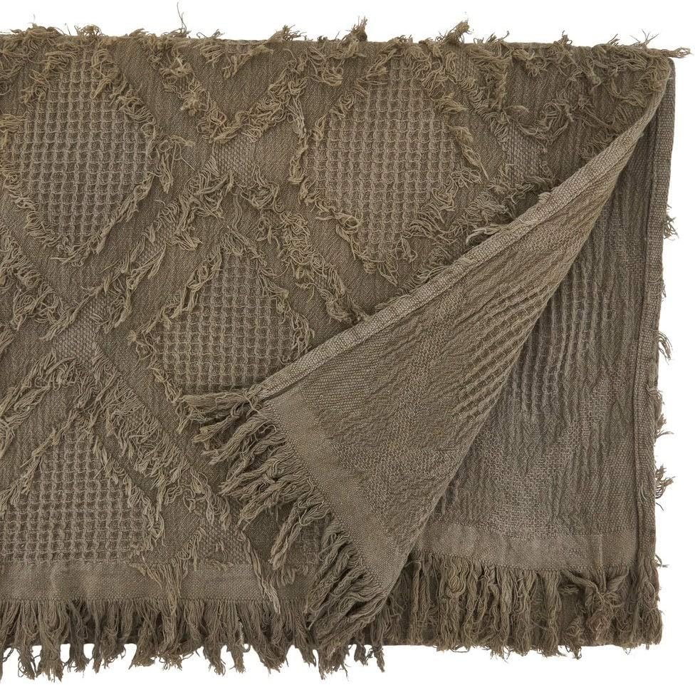 Fennco Styles Waffle Weave Modern Cotton Natural Table Runner with Fringe – 16”W x 72”L Table Cover for Home Décor, Dining Table, Banquets, Holidays and Special Occasions