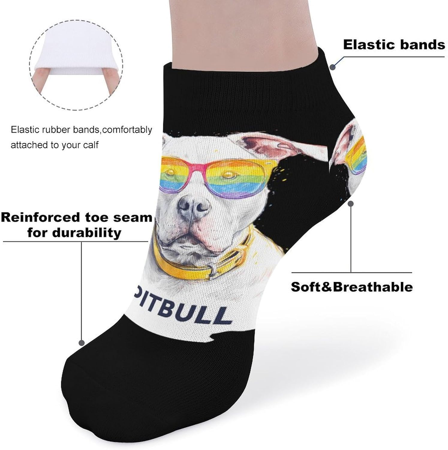 Pitbull Dog Socks for Men Women 5 Pairs Ankle Socks