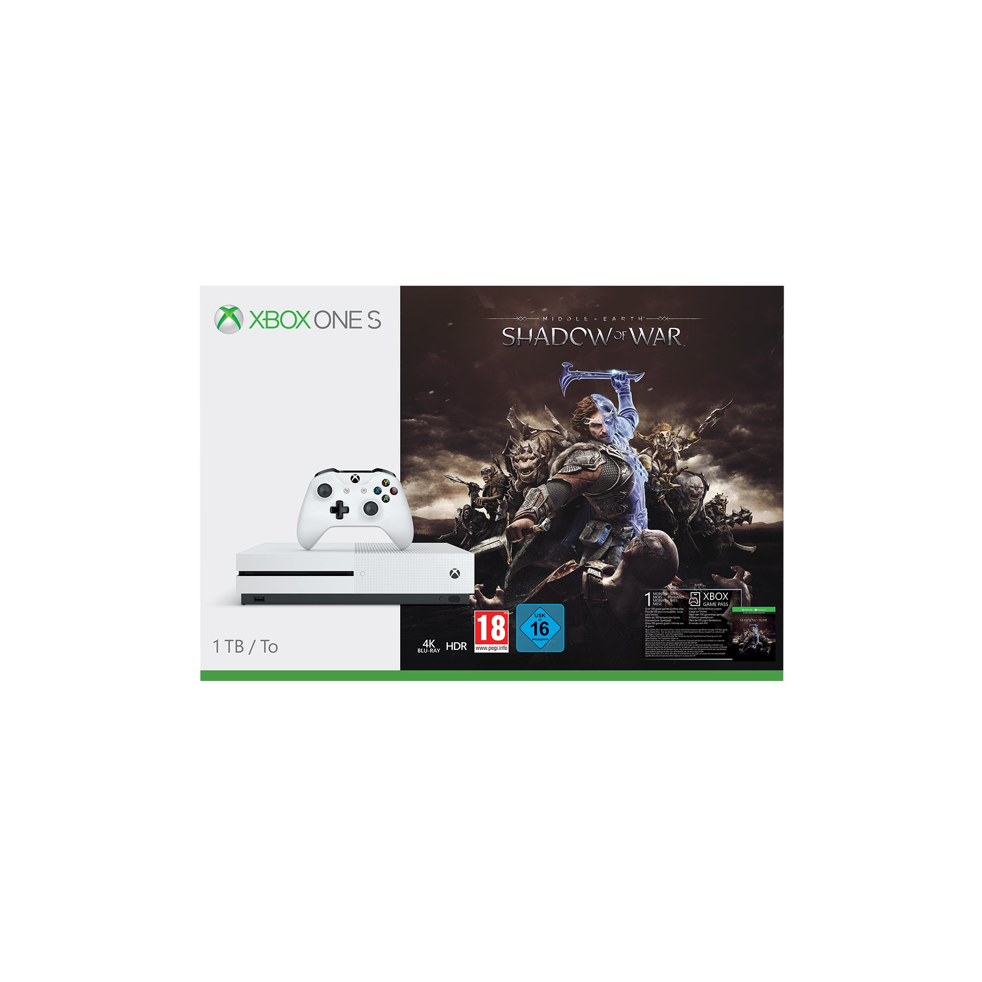 Xbox One S 1TB Konsole + Mittelerde: Schatten des Krieges