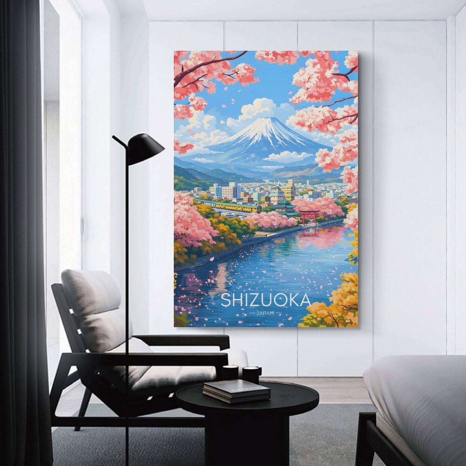 Junmoney Unframe-Style-10 Canvas Wall Decor Shizuoka Japan Cherry Blossoms Mount Fuji, 24X36inch(60X90cm), For Living Room, Bedroom Or Apartment Walls, A Home Accent With Warm Character