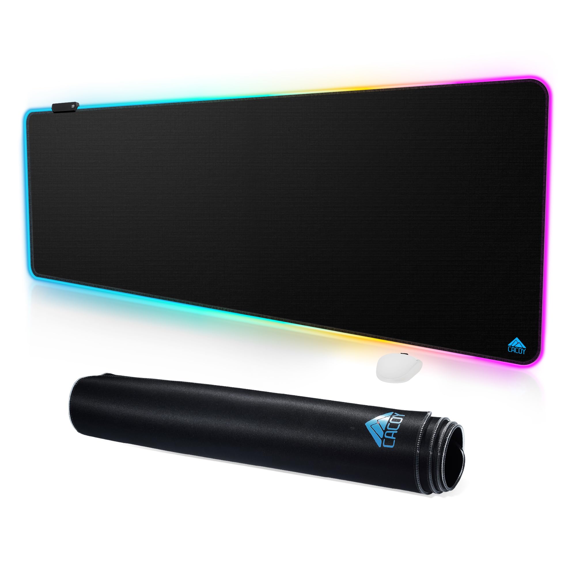 Cacoy 1600x500 mm RGB Tapis de Souris Gamer, Étendu LED Lumineuse Tapis de Souris Multicolore 9 Modes, Grande Mouse Pad Tapis de Bureau XXL Résistant à l'eau et Antidérapant pour Jeux et Bureau, Noir