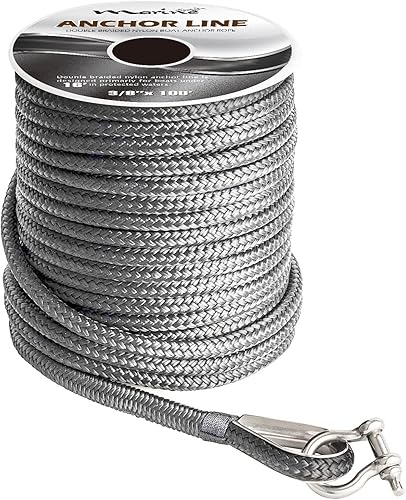 Miniatura 4 de MARINE SYSTEM Hecho 38 de pulgada, 100 pies, 150 pies, línea de anclaje de nailon doradoblanco, cuerda de anclaje doble trenzadalínea con dedal (38