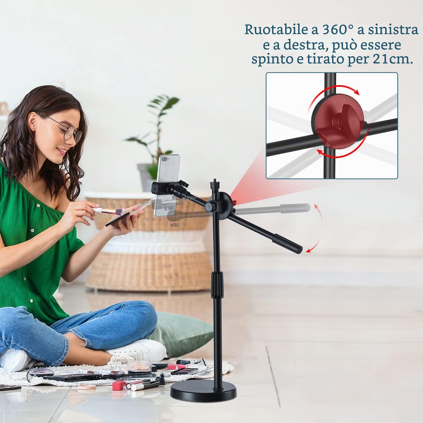 Hivexagon Supporto da Tavolo per Telefono Cellulare Live,Altezza e Angolazione Regolabili,con Base Rotonda Stabile,Perfetto per Il Negozio dal Vivo di Prodotti (36-52 cm)