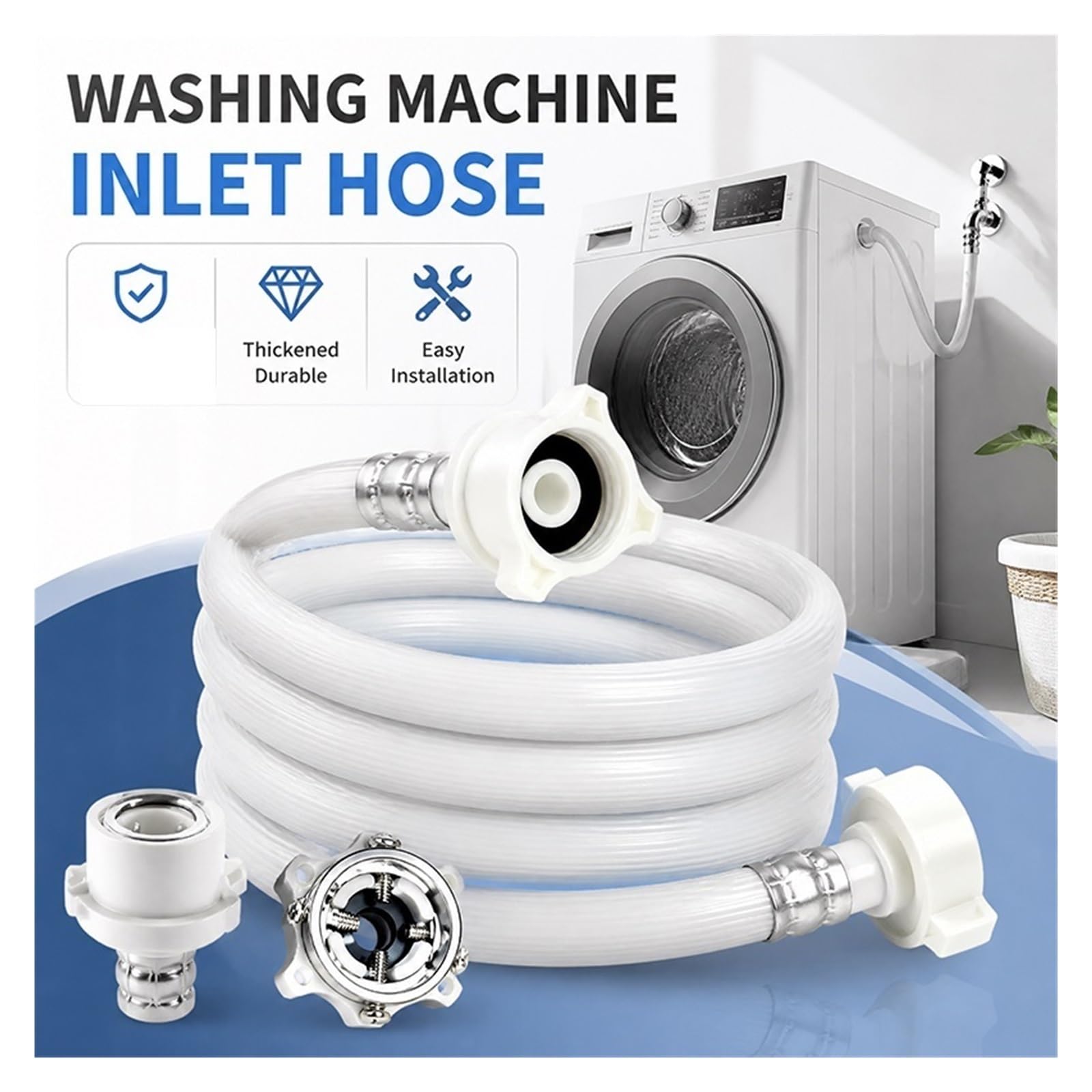Tubo Di Ingresso Lavatrice Universale Da 1 M/1,5 M/2 M | Tubo di ingresso, connettori anti-distacco 3/4, universale for la maggior parte delle lavatrici(2M)