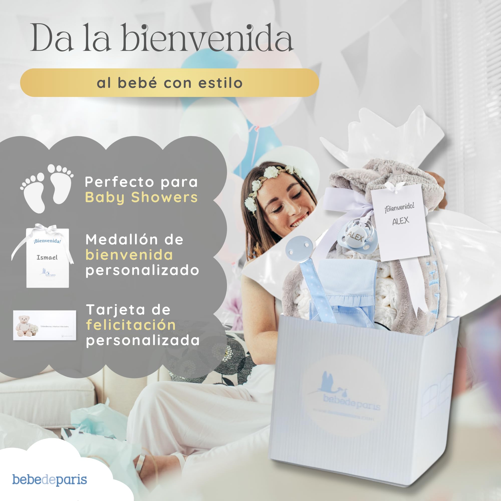 Tarta de Pañales para Recién Nacida con Manta Bordada + 15 Pañales Talla 2 + Chupete Personalizado Azul | BebeDeParis