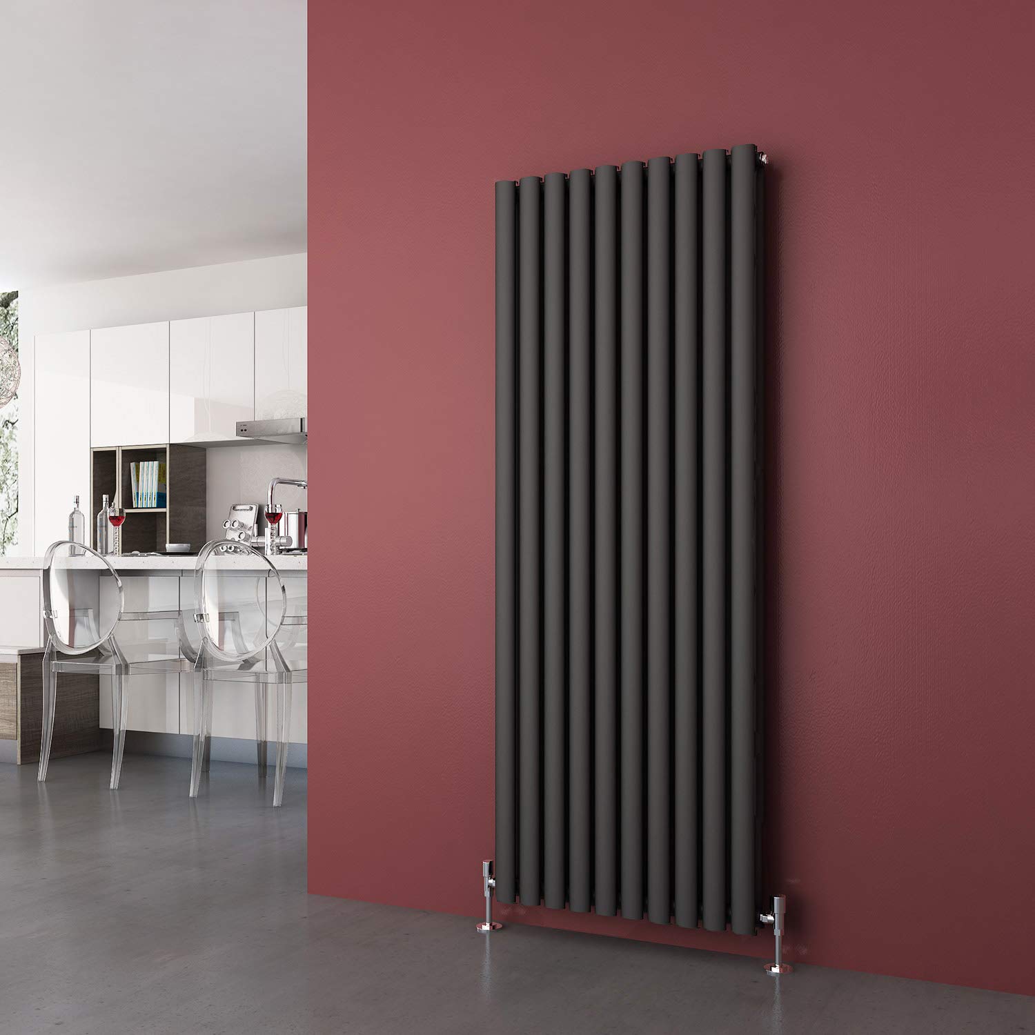 Elegant Anthracite 1600 X 590 Mm Vertical Column Designer Radiator Double Oval Panel Central Heating Radiators