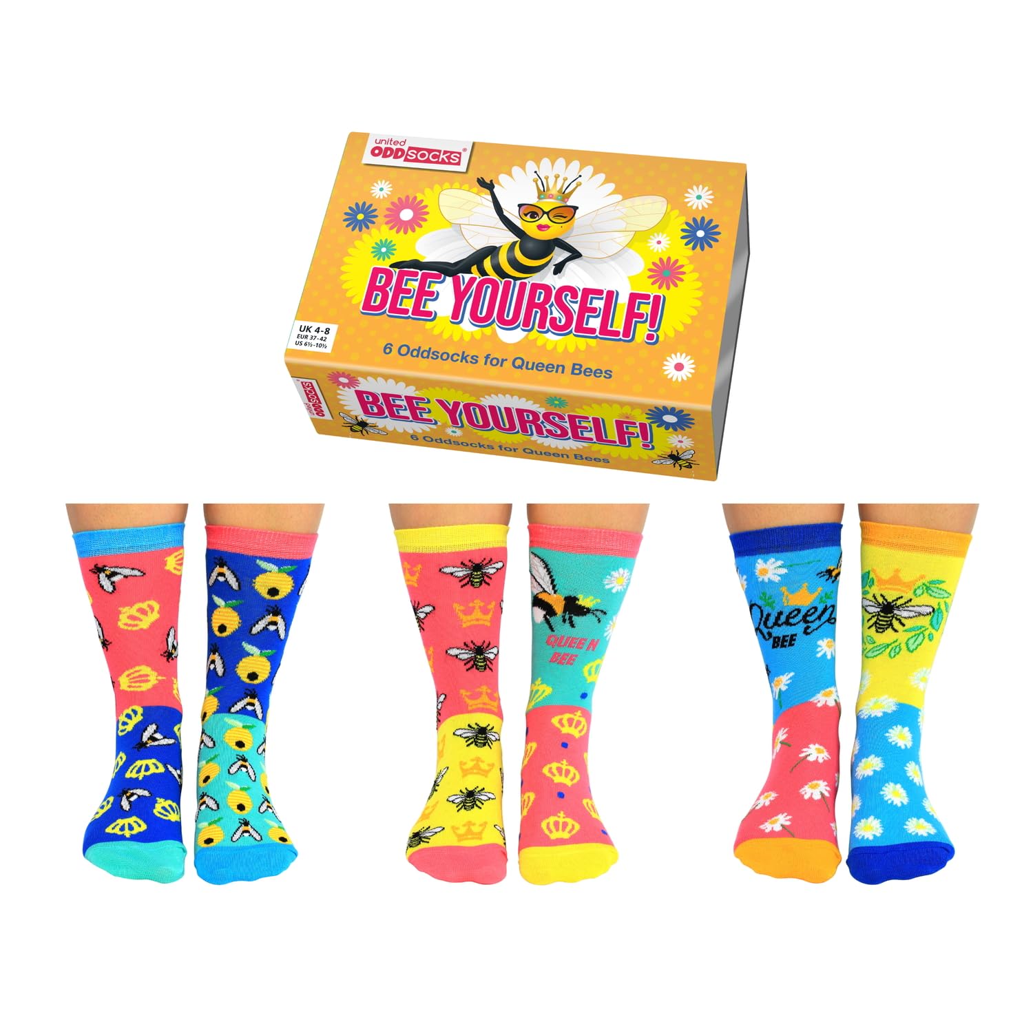 United Oddsocks Bee Yourself Womens Socks, UK 4-8 EUR 37-42 US 6.5- 10.5, Multicoloured