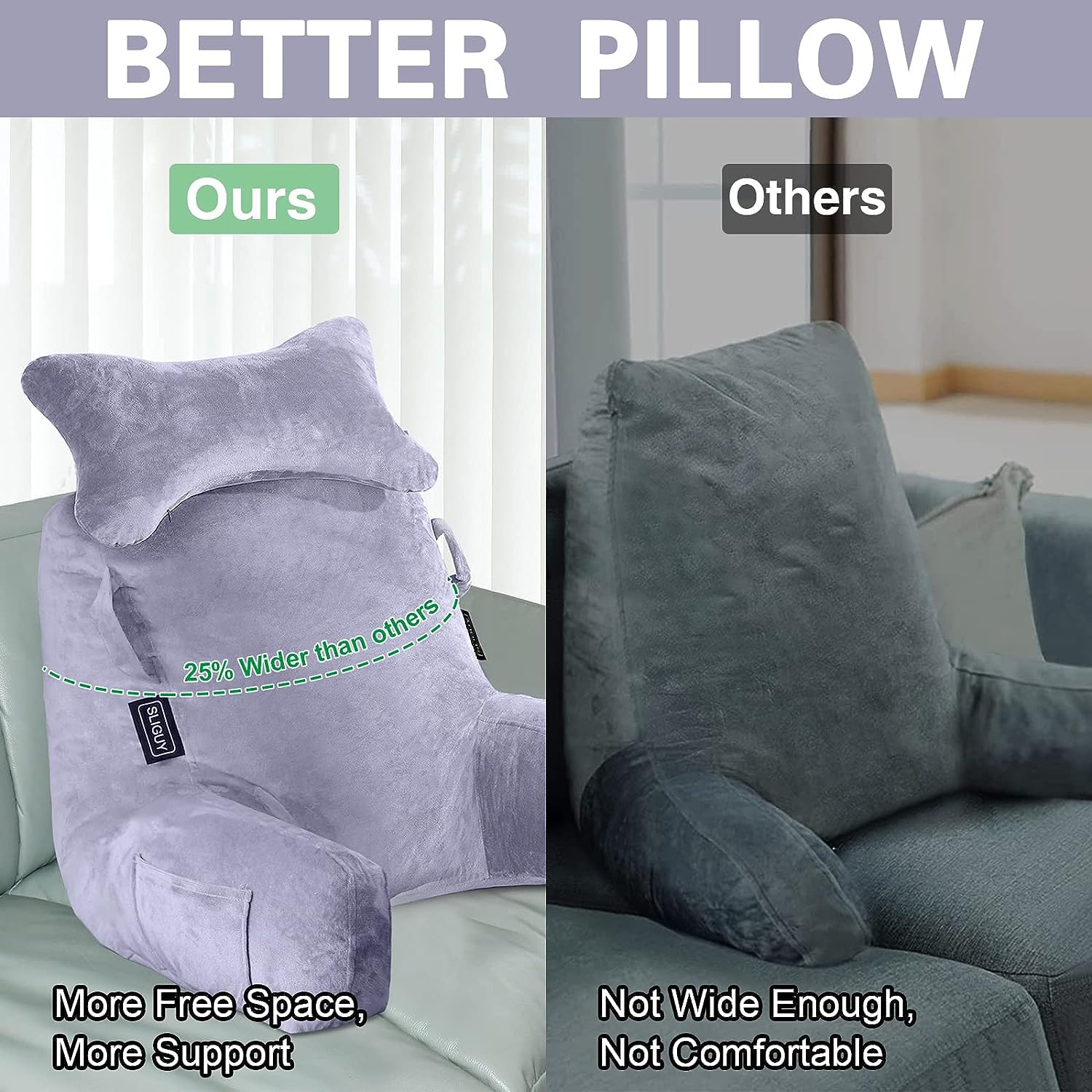 Leeskussen om in bed te zitten voor volwassenen, rugkussen