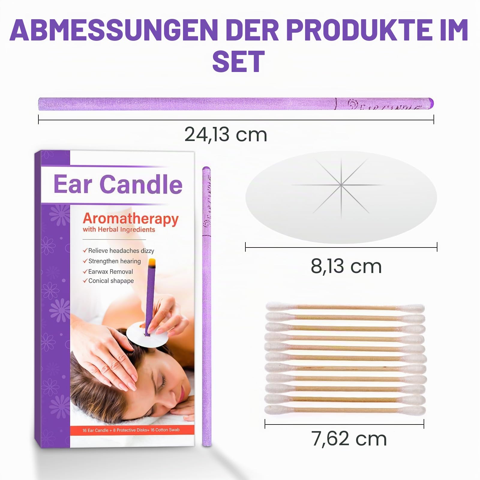 Ohrenkerzen, 16 Stück Ohrenkerzen zur Reinigung Ohrenschmalz, Traditionelle Wellness zur Entspannung & Druckentlastung, Inkl. 8 Schutzscheiben & 16 Wattestäbchen, Sanfte Reinigung