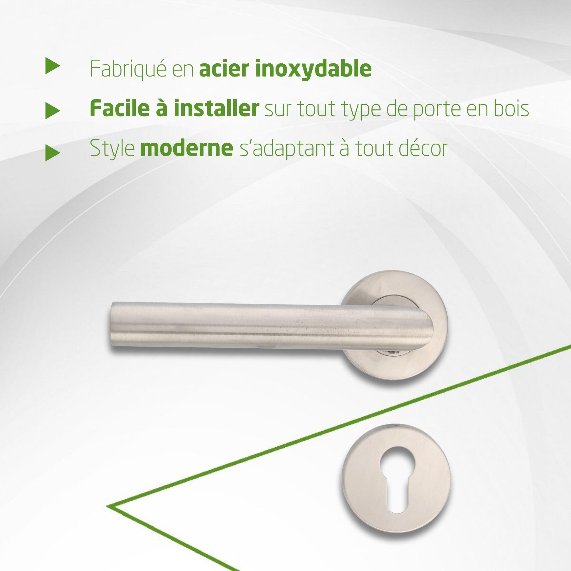 Amig - Jeu de Poignées avec Rosace et Entrée de Clé - 136 x Ø19 mm - Design Élégant et Simple - Argent Mat - Acier Inoxydable - Pour Maison et Bureau