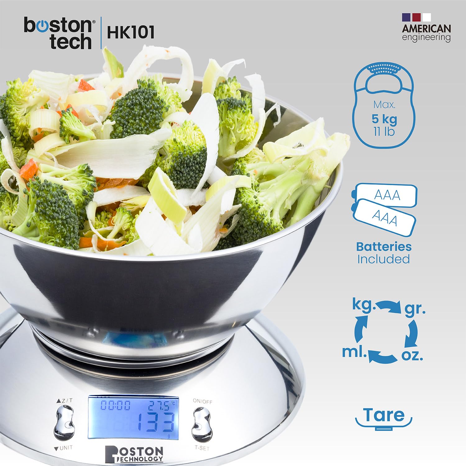 Bilancia Cucina Digitale Exzact - Acciaio Inox, 5kg, Ciotola Rimovibile, Tara - Foto 9