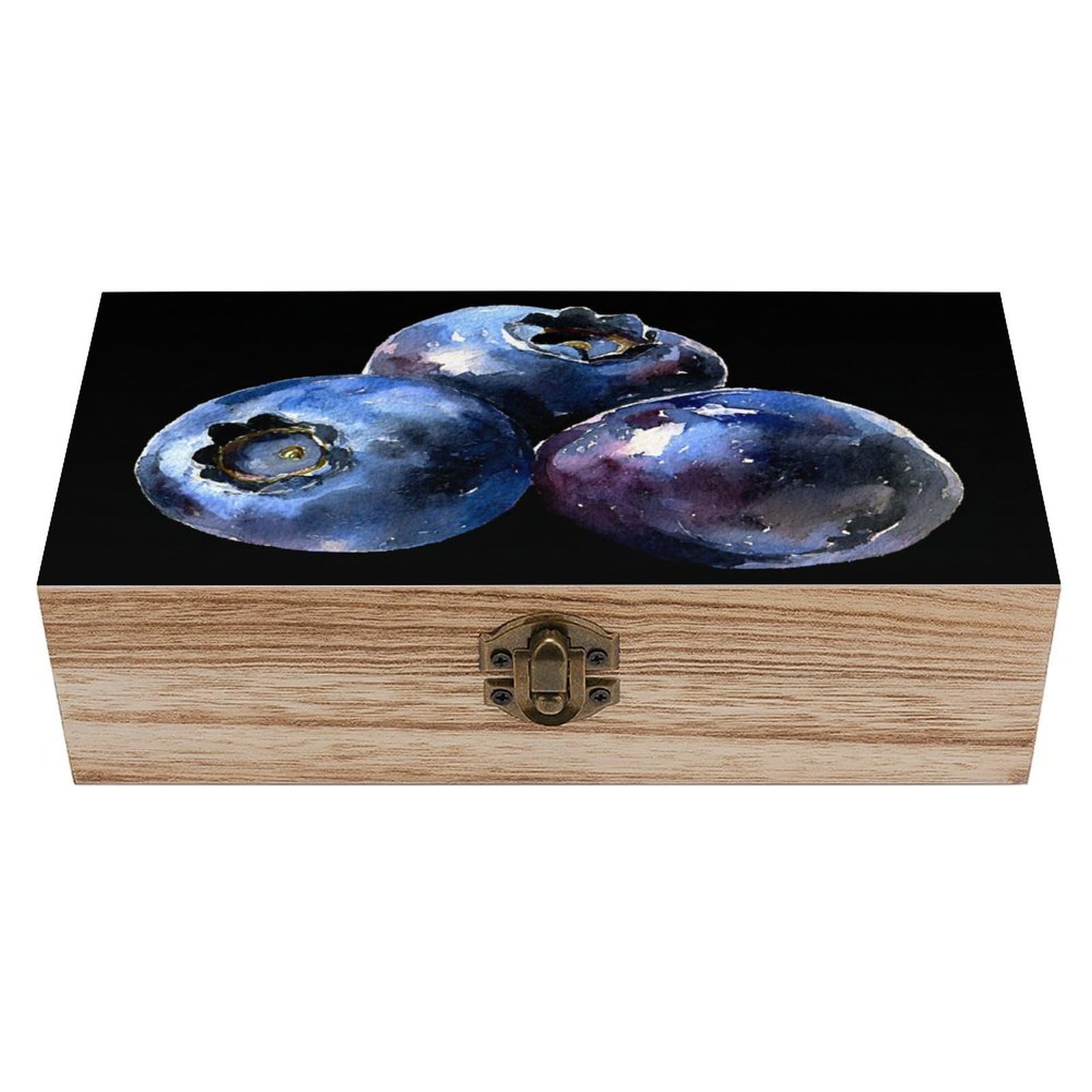 Ahdyr 3 Blueberries Wooden Storage Box with Hinged Lid And Front Clasp Large Keepsake Box