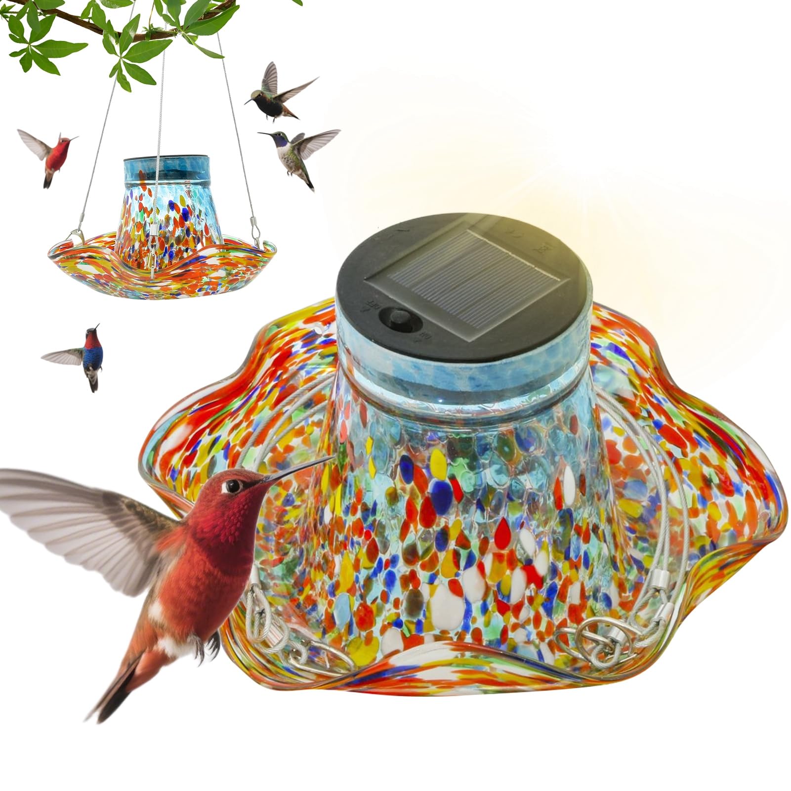 Bebederos Para Colibríes Exteriores Alimentadores Solares Para Exterior | Bebedero Antifugas Con Vidrio Decoración Jardín Y Patio Exterior