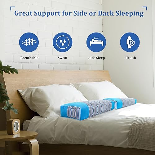 Miniatura 4 de JOERRES Almohada de trigo sarraceno 100% paño grueso orgánico. La funda de almohada tiene efecto masaje.Mejora la calidad del sueño (azul)