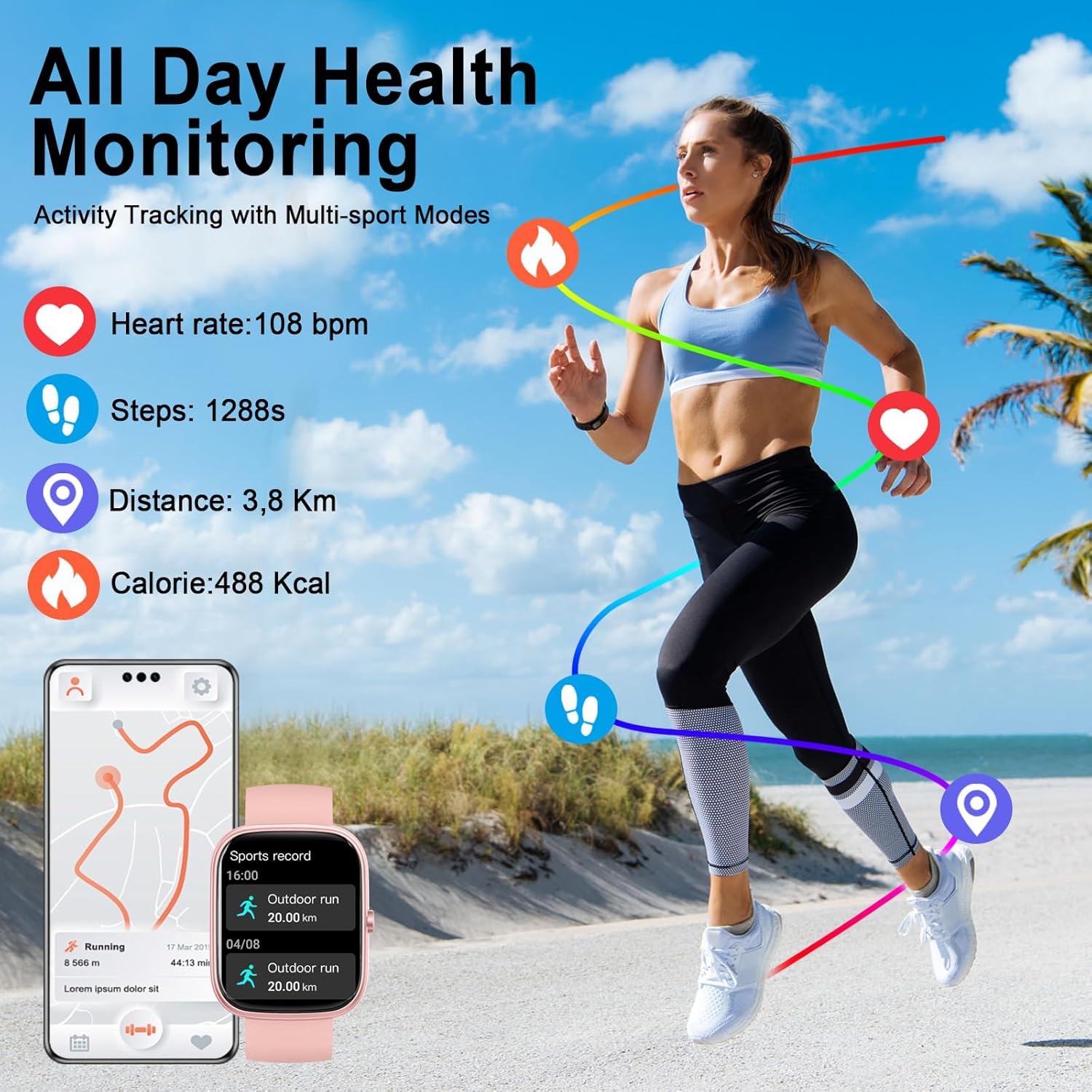 Smartwatch con funzione Alexa integrata, tracker fitness touch screen con funzione di chiamata Bluetooth, orologio fitness con monitoraggio della frequenza cardiaca/sonno