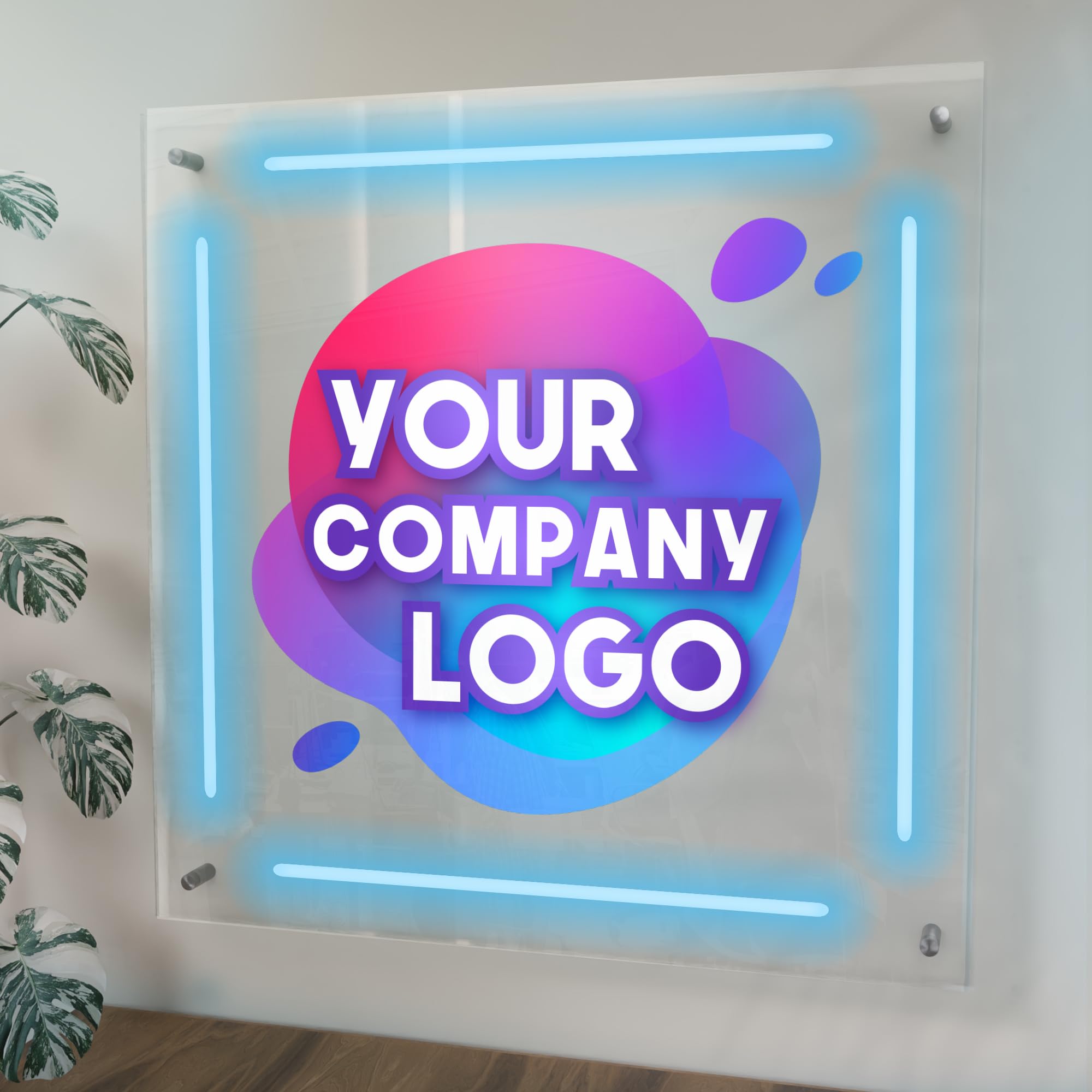 EGD Personalized Floating Acrylic Business Sign with LED Lights Optional | Custom Acrylic Business Logo Sign | Free Company Vector Logo | Address Signage | for Office Storefont | Multiple Size Options