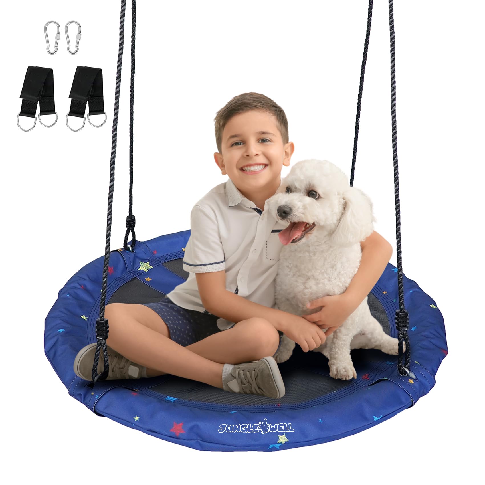 JUNGLE WELL Saucer Swing – 40’’ Tree Swing Seat with 900D Oxford Waterproof Fabric for Kids & Adults | 700 lbs Weight Capacity | Adjustable Straps & 2