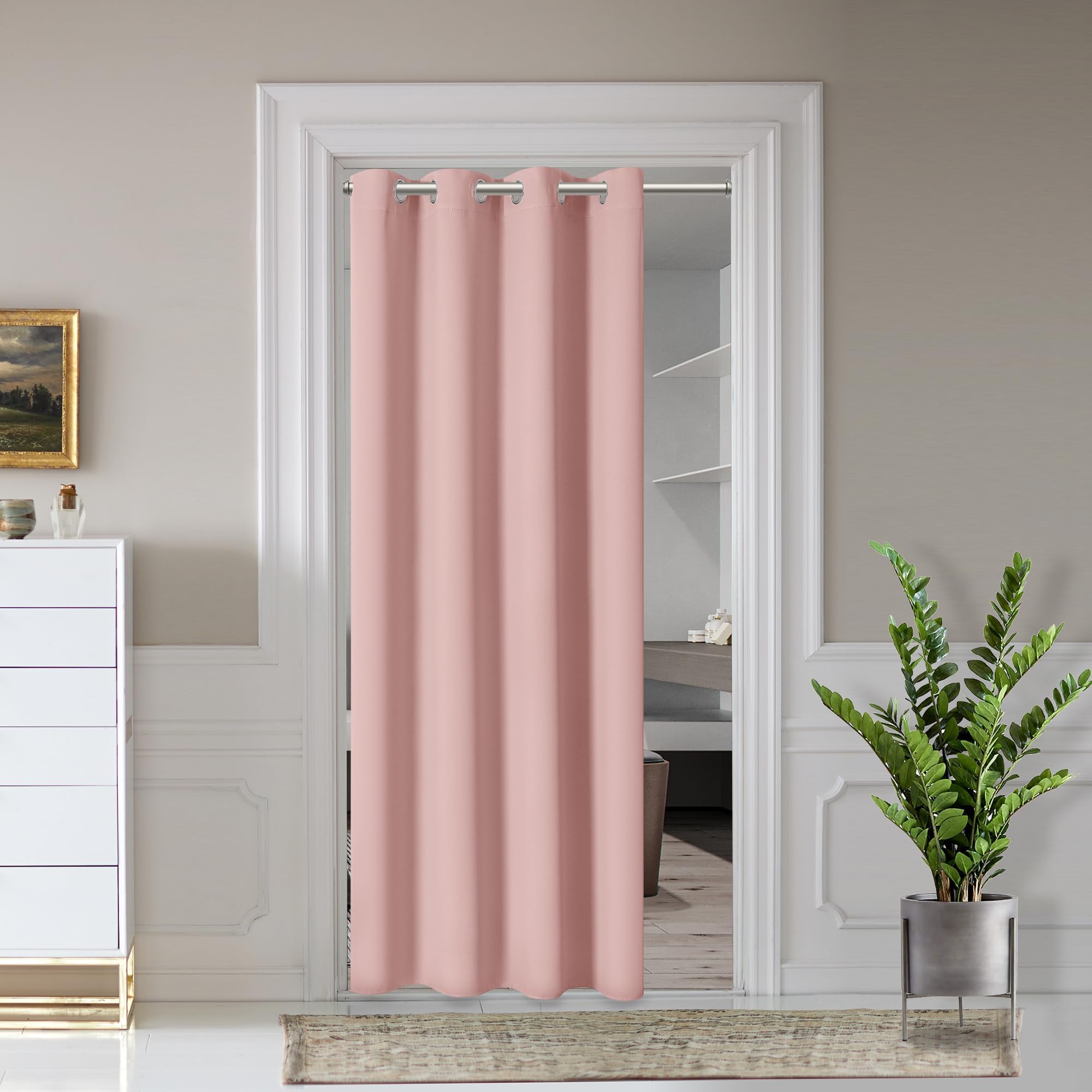 AOSKY Door Curtains for Doorway Privacy, Pink Grommet Closet Curtains for Bedroom, Door Window Curtain, Light Blocking Thermal Insulation Drapes for