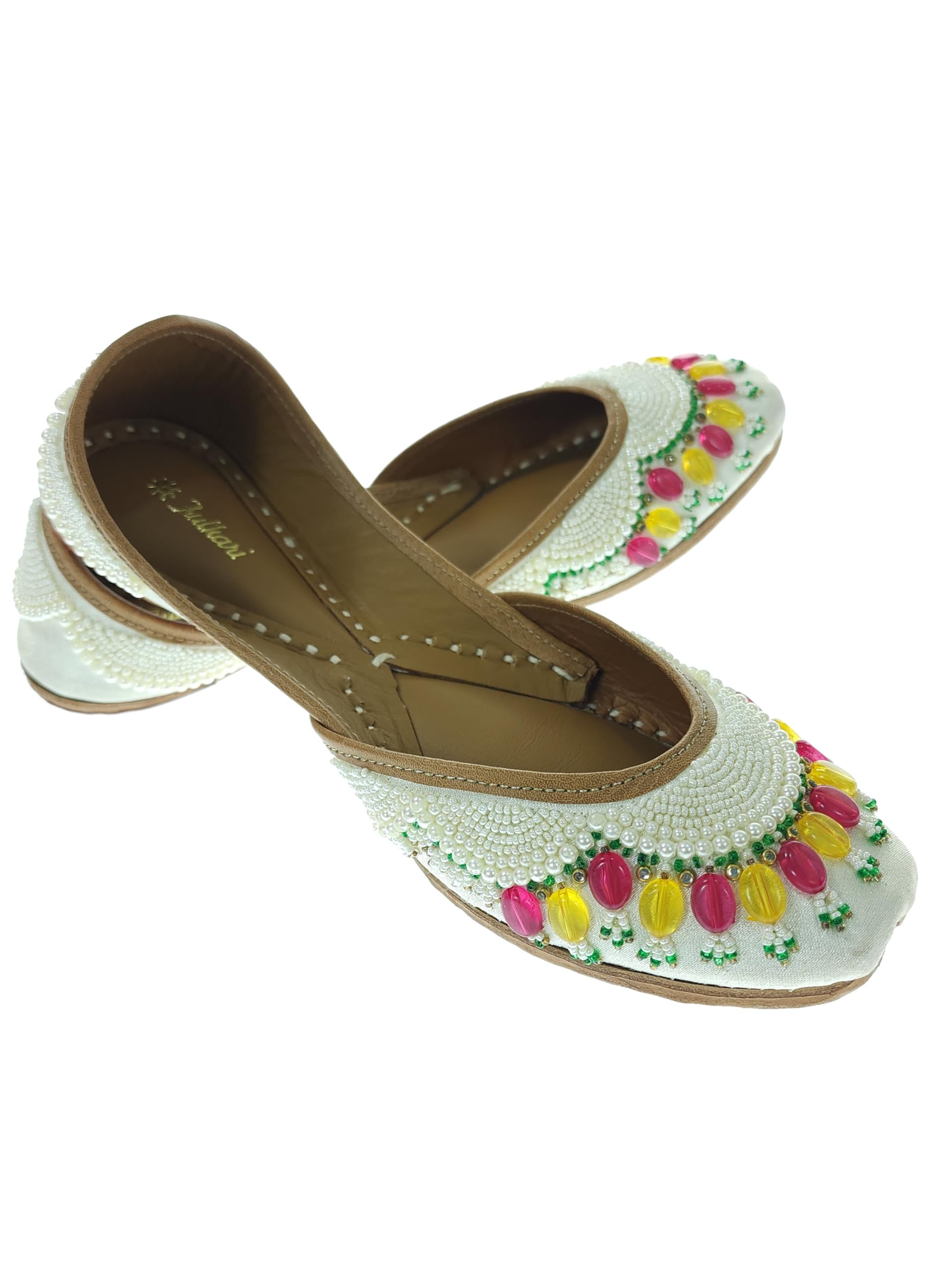 fulkari Women Nelaam Multicolor Genuine Soft Leather Embroidered Jutis | Bite and Pinch Free Jutti | Punjabi Formal Juttis | Girl's Wedding Flat Ladies Mojari | Formal Ethnic Juti |-picture-24