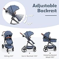 Vista 5 de INFANS Cochecito de bebé 2 en 1, cuna convertible para recién nacido, plegable, alta absorción de impactos con asiento reversible, estructura