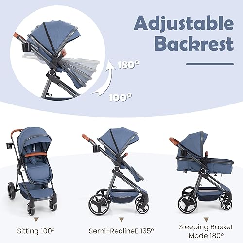 Miniatura 5 de INFANS Cochecito de bebé 2 en 1, cuna convertible para recién nacido, plegable, alta absorción de impactos con asiento reversible, estructura de