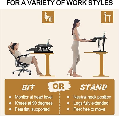 Miniatura 3 de Convertidor de escritorio de pie de 32 pulgadas de altura ajustable, elevador de escritorio para sentarse a ponerse de pie con bandeja para teclado