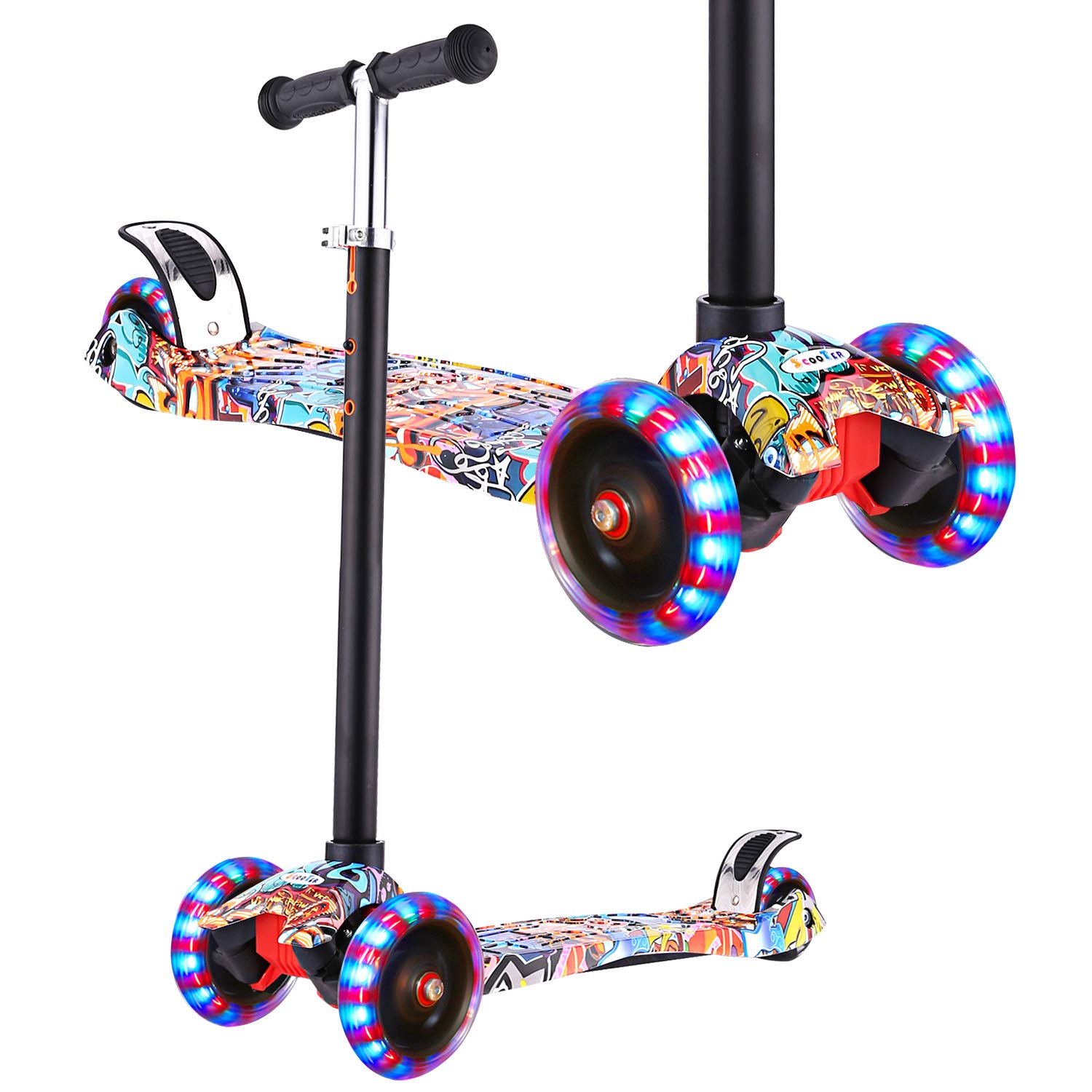 Hikole Scooter for Kids, 3 Wheel Kick Scooter for Toddlers Girls & Boys,Adjustable Height, Lean to Steer, Extra-Wide Deck, Kids Scooter with LED Light Up Wheels for Children Ages 4-12 Max Load 50KG