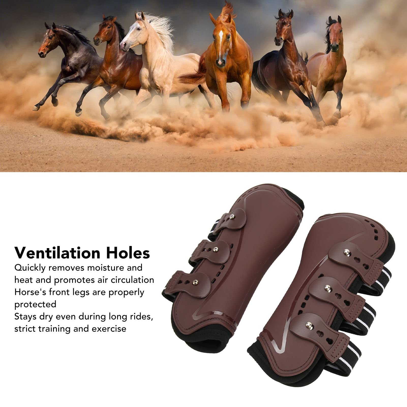 Horse Front Leg Boots Breathable Impact Prevent Slip Horse Leg Guard Training Jumping Riding Brown (Medium)