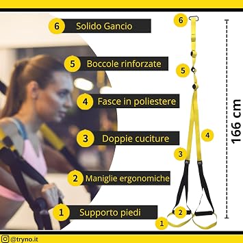 TRYNO TRX ITALIANO, Trx Home Fitness, Suspension Training for the Whole Body, Allenamneto in Suspension, Trx Elastic Fitness, Suspension Straps + Backpack