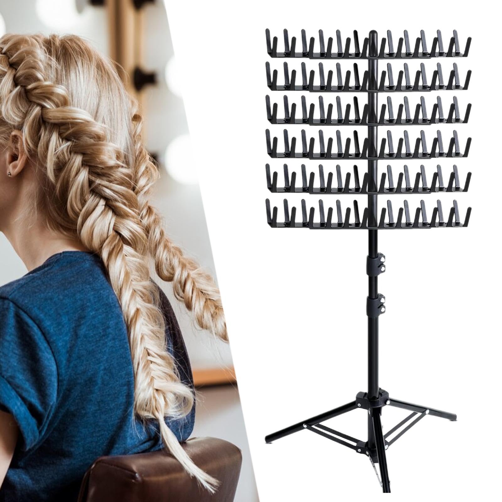 harayaa Braiding Hair Rack,Double Sided Braid Rack,144 Pegs Adjustable Height for Braiding Hair,Hair Braiding Rack for Stylists black - Image 4