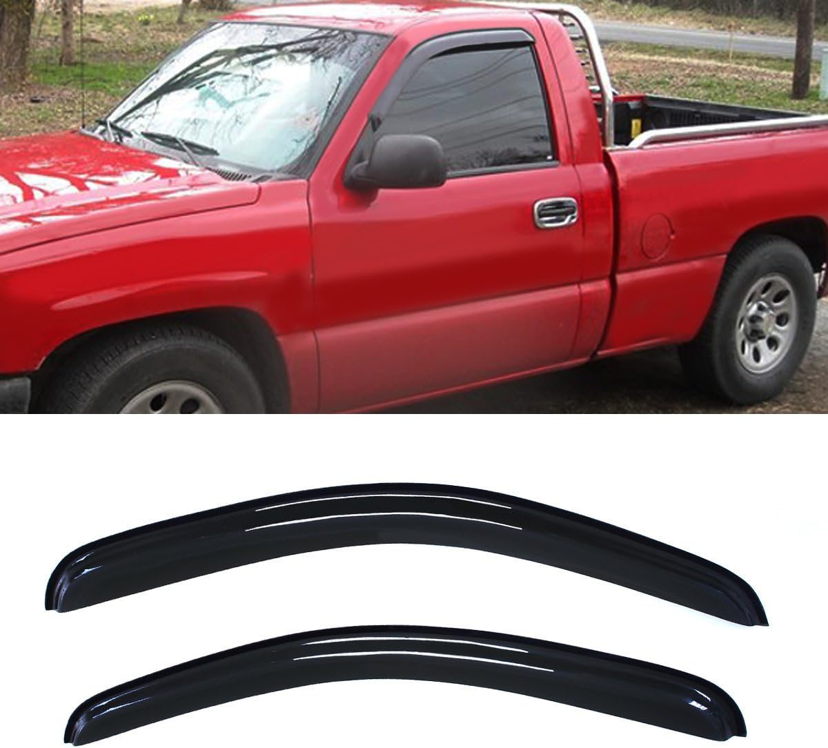 2pc Sun/Rain Guard Window Deflector for 07-13 Silverado/Sierra 2D/2DR Regular Cab Window Visors