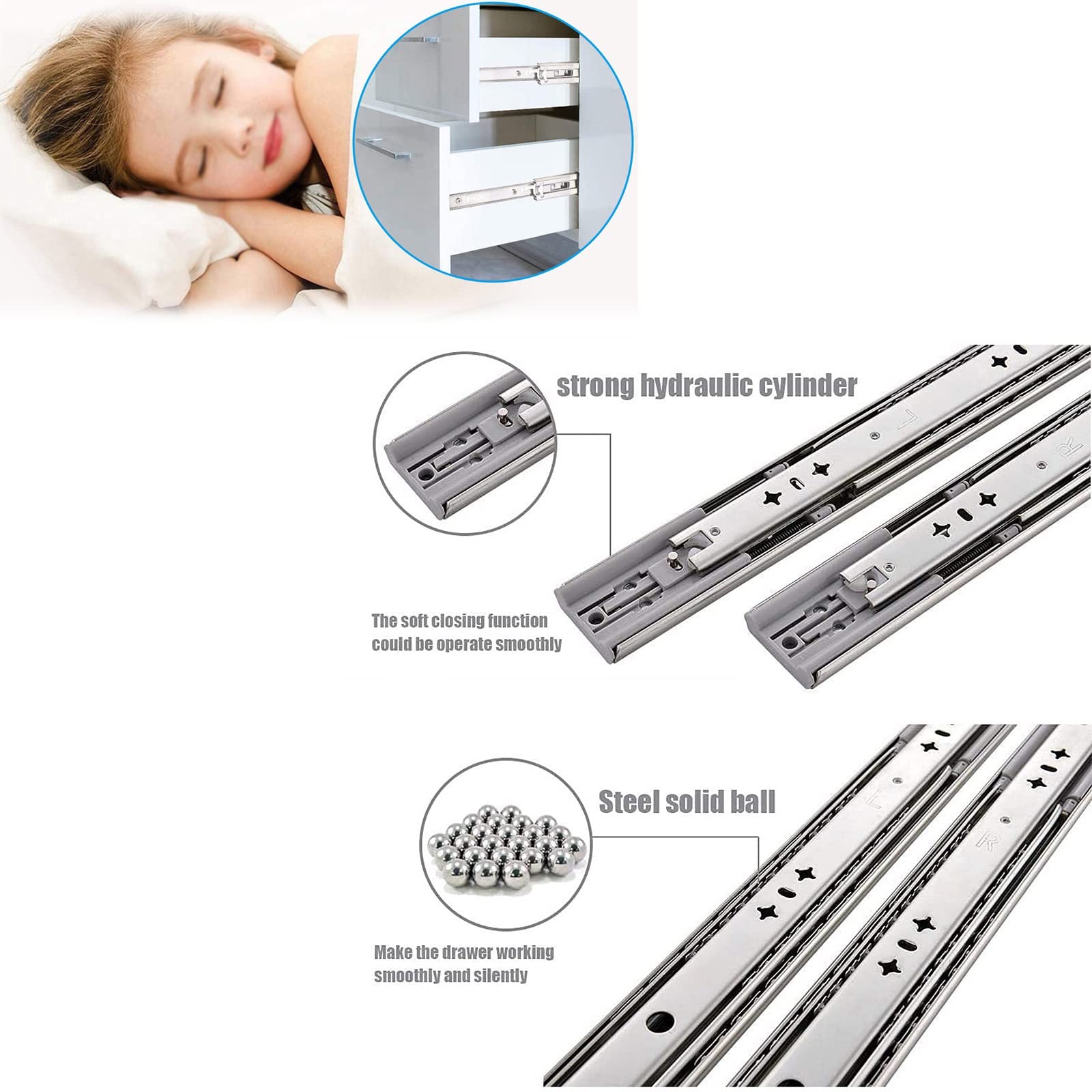 V3VOGUE Guide Scorrevoli per Cassetti Soft Closing, Acciaio Guide Telescopiche per Industriali Pesanti, 1 Paio 30-80cm, Portata 100kg, Guide A Estensione Totale A 3 Sezione