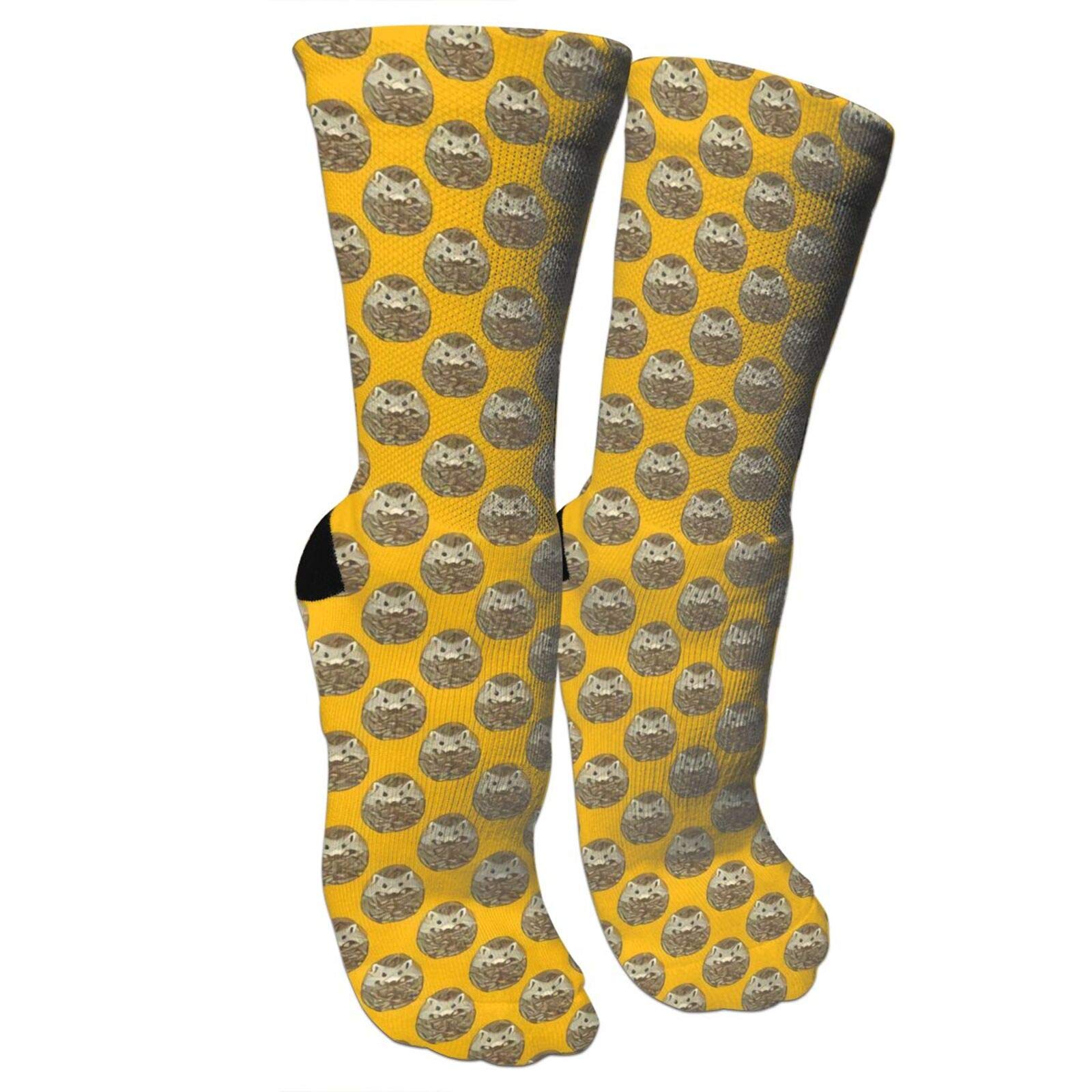 Yellow Cute Hedgehog Pattern Women'S Cotton Moisture Wicking Extra Heavy Cushion 3d Athletic Crew Socks With Moisture Wicking