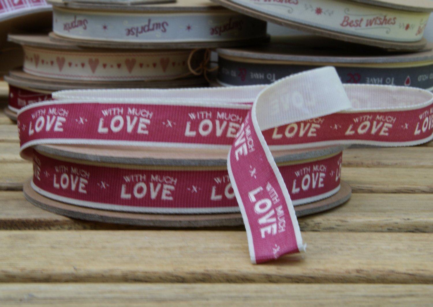 Ukgiftstoreonline East Of India Vintage Word Ribbon - With Much Love 3 Meter Roll